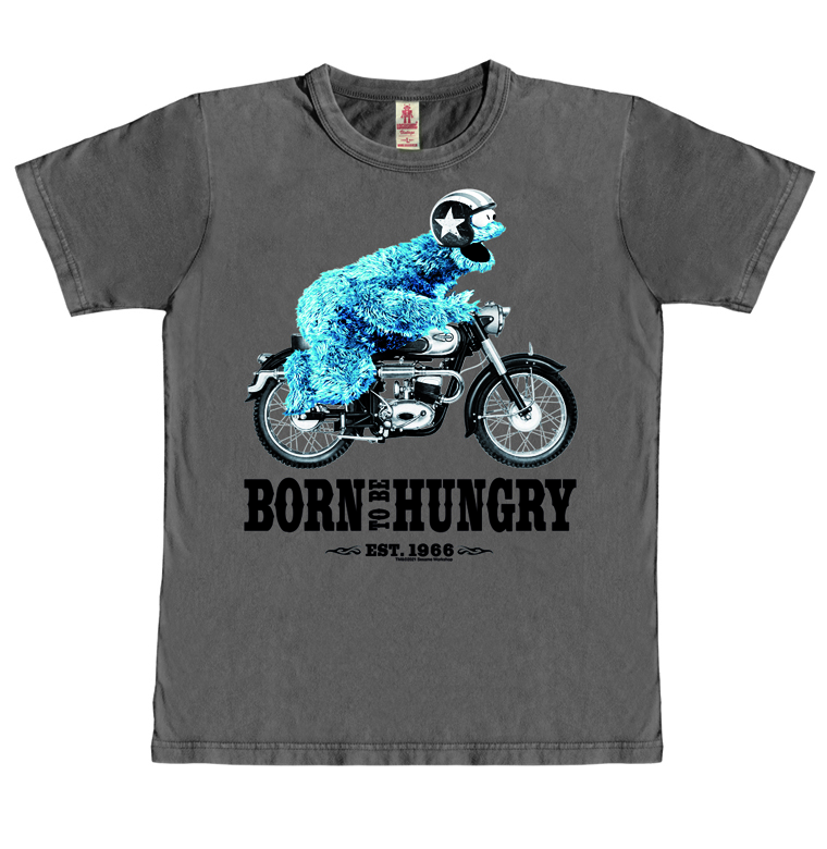 Sesame St. - Cookie Monster - Born To Be Hungry - T-Shirt Vintage Mens - stone grey